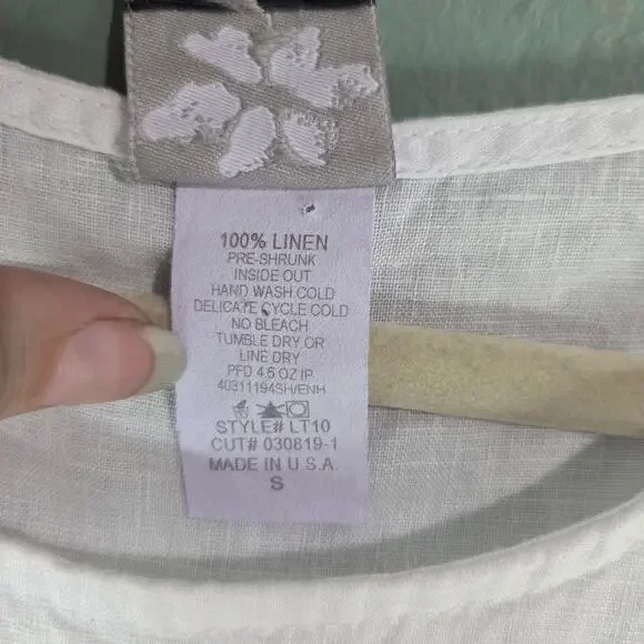 Match Point Womens White Round Neck Short Sleeve Linen Top Lightweight Summer - Picture 4 of 4